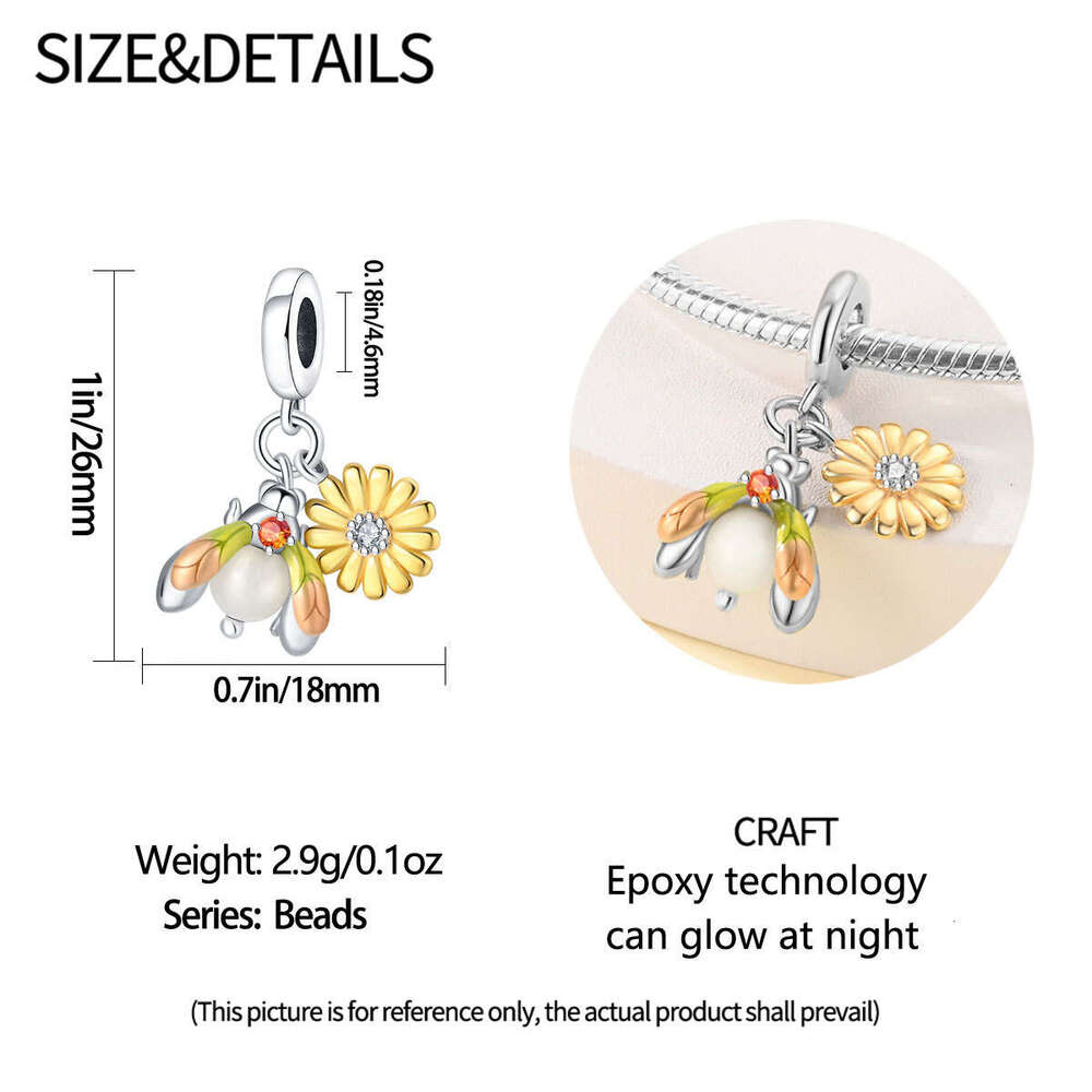New 925 Sterling Silver Charm yellow glowworm pendant Fit Charms Silver 925 Original Bracelet DIY Jewelry Making For women Gifts