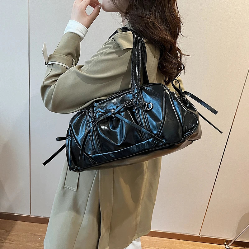 Retro Red Womens Bag Cute Bow Tie n Underarm For Women Korean Travel Handbag And Purse Pu Leather Shoulder Tote 240914