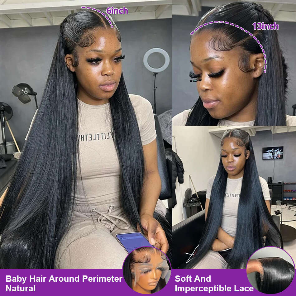 200 Density Bone Straight 13X6 Front Human Hair Pre Plucked 13X4 HD Transparent Lace Frontal Wig For Women