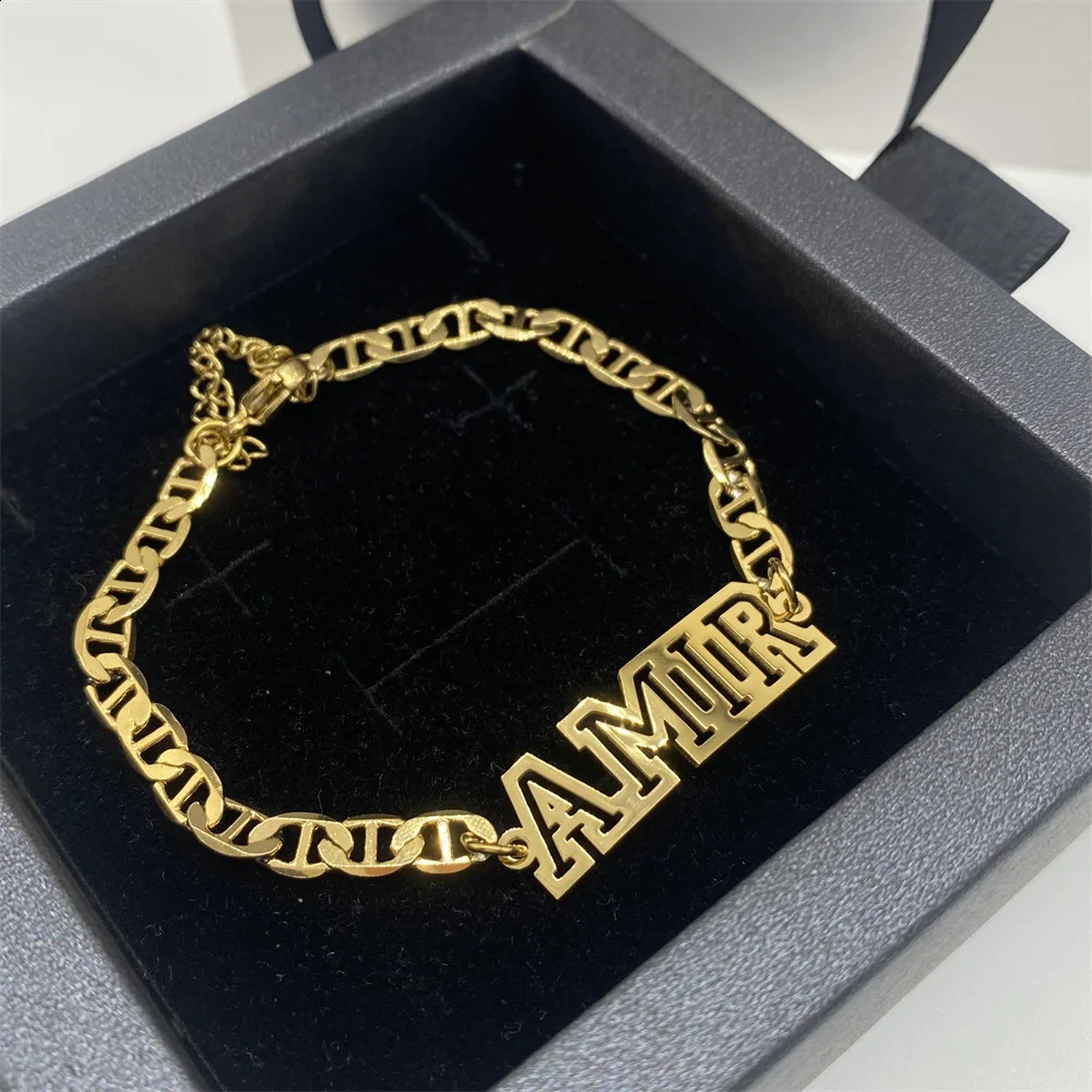 Personalized Name Custom Bracelet Flat Chain Bracelet Gold Stainless Steel Bracelet for Children Commemorative Gifts for Kids 240914