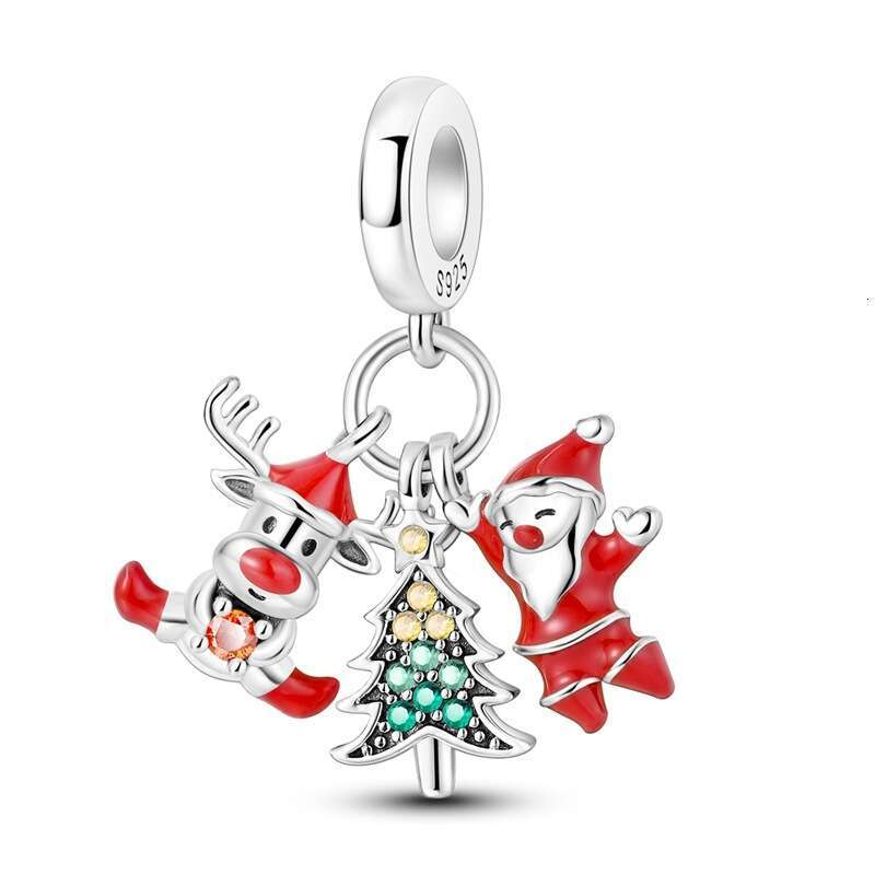 New 925 Sterling Silver Charm Christmas Gift Socks Beads Christmas Tree Santa Claus Pendant Fit Charms Silver 925 Original Bracelet DIY Jewelry Making