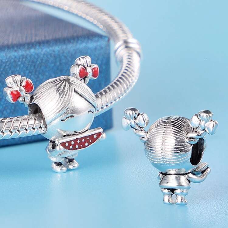 New 925 Sterling Silver Charm Eating Melon Little Girl Beads Fit Charms Silver 925 Original Bracelet DIY Jewelry Making For women Gifts