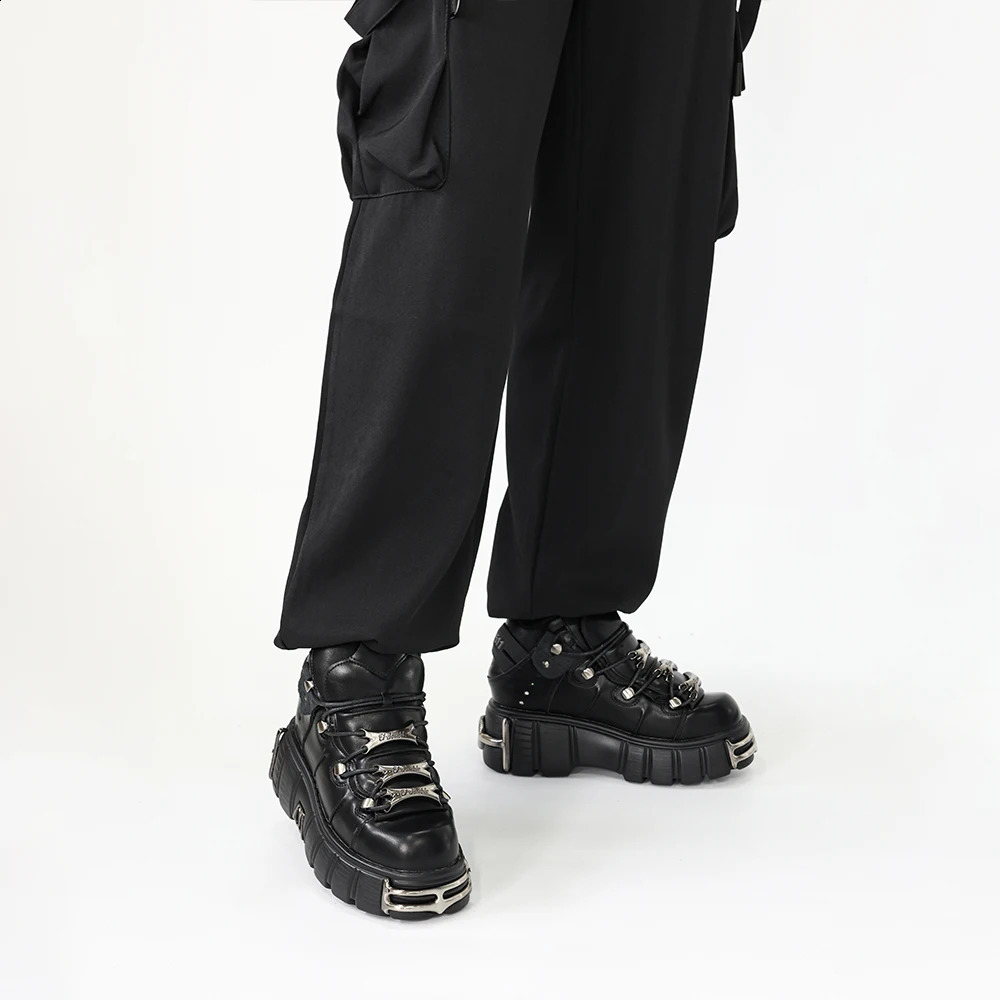2024 Punk Style Womens Shoes Lace Heel Height 6CM Platform Shoes Womens Rock Boots Metal Decoration Womens Sports Shoes 240914