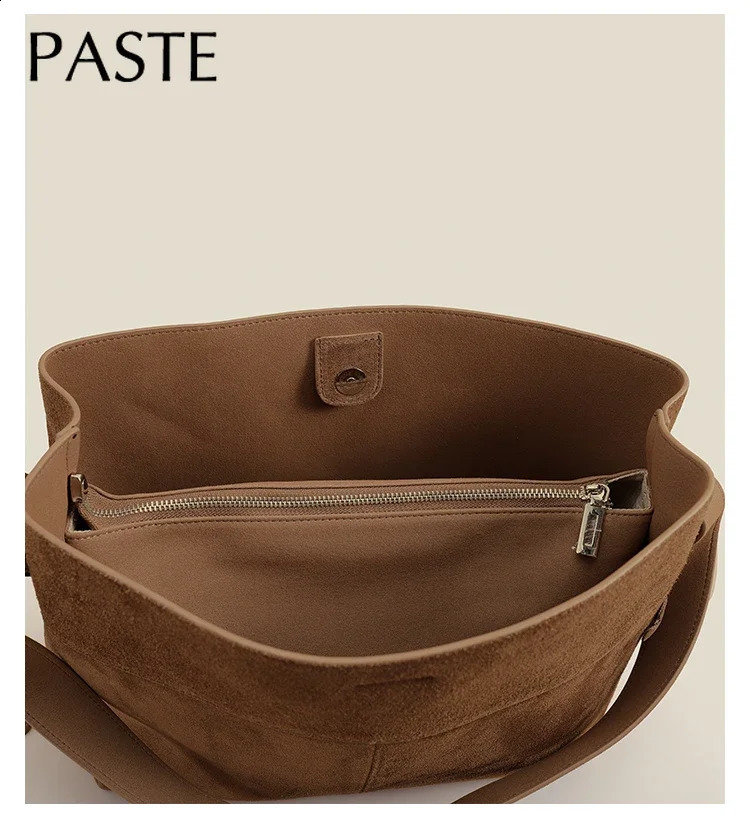 winter matte suede cowhide womens handbag retro coffee highend warm color shoulder bag giant commuting travel 240913