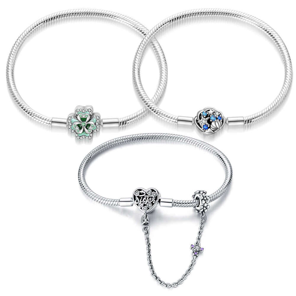 New 925 Sterling Silver Snake chain Clover Bracelet Charm Fit Charms Silver 925 Original Bracelet DIY Jewelry Making For women Gifts