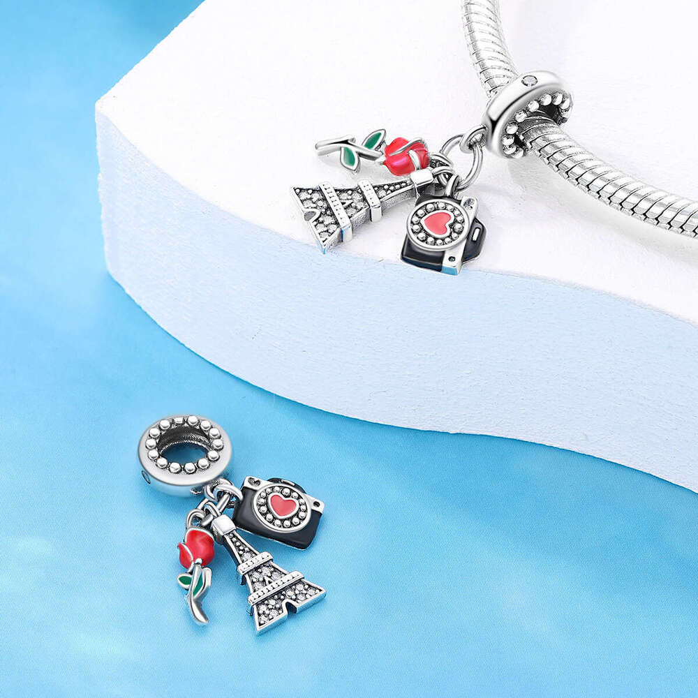 New 925 Sterling Silver Charm Romantic Travel Rose Tower Camera charms pendant beads Fit Charms Silver 925 Original Bracelet DIY Jewelry Making For wo