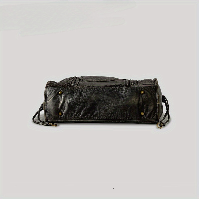 Women's Fashion Vintage Washed Soft Leather Tote Large Capacity Commuter Multi-Pocket Shoulder Messenger Bag