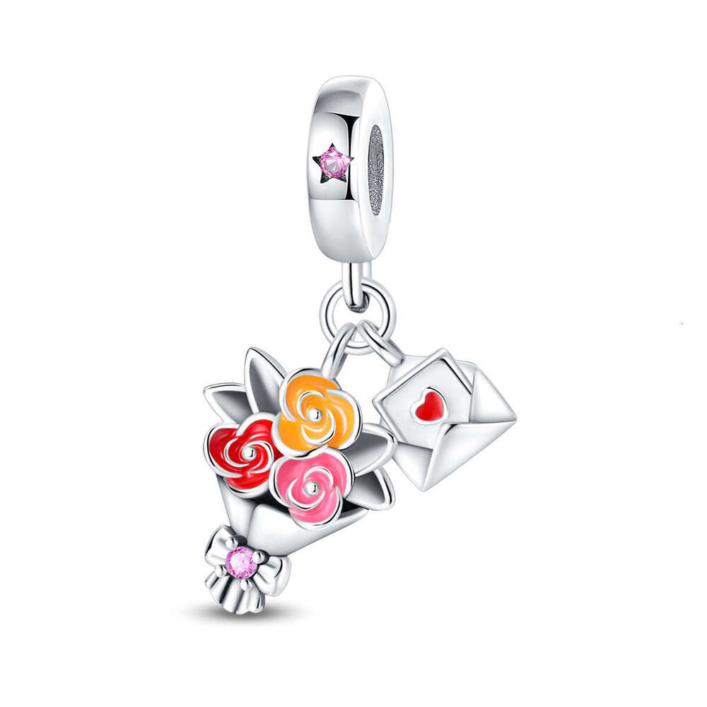 New 925 Sterling Silver Charm Love letter bouquet pendant Fit Charms Silver 925 Original Bracelet DIY Jewelry Making For women Gifts