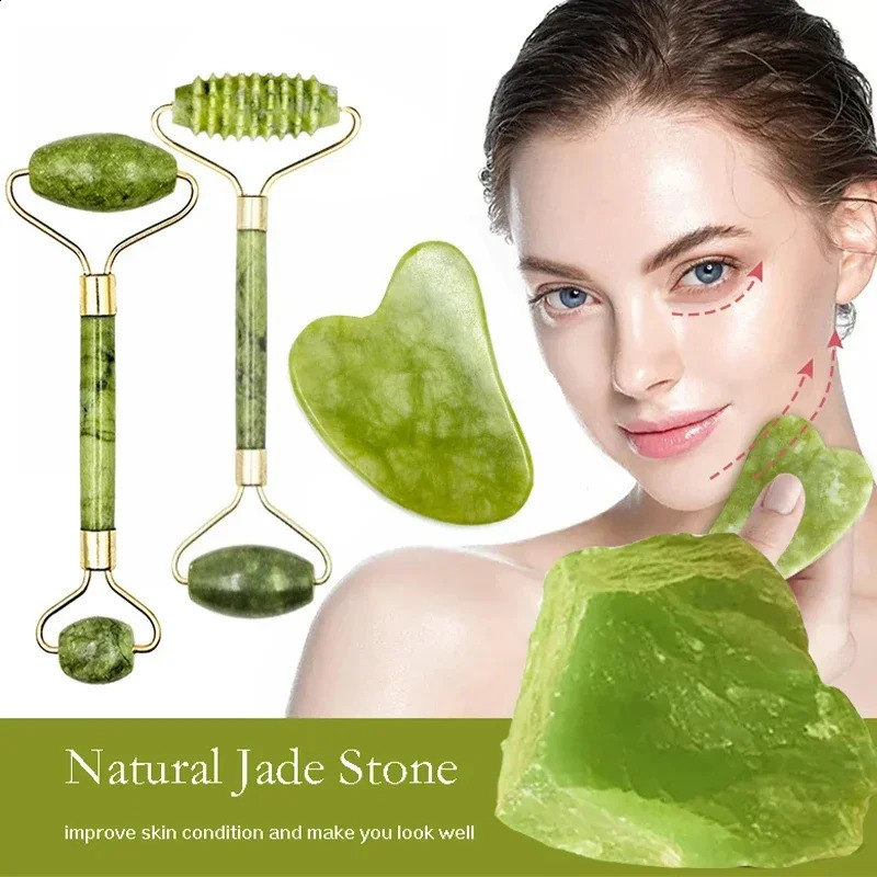 Guasha Natural Stone Massage Face Jade Roller Gua Sha Tool Set for SPA Body visage rouleau de massage 240911