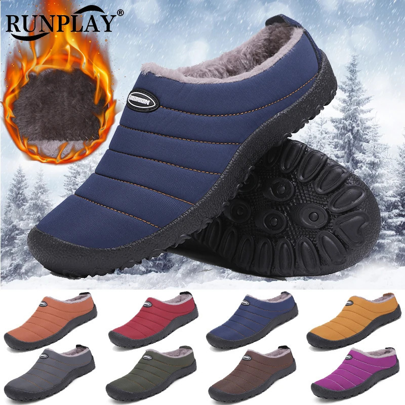 Mens warm cotton slider winter womens household plush shoes waterproof couple thick sole warm fur slider outdoor casual snow boots 240914