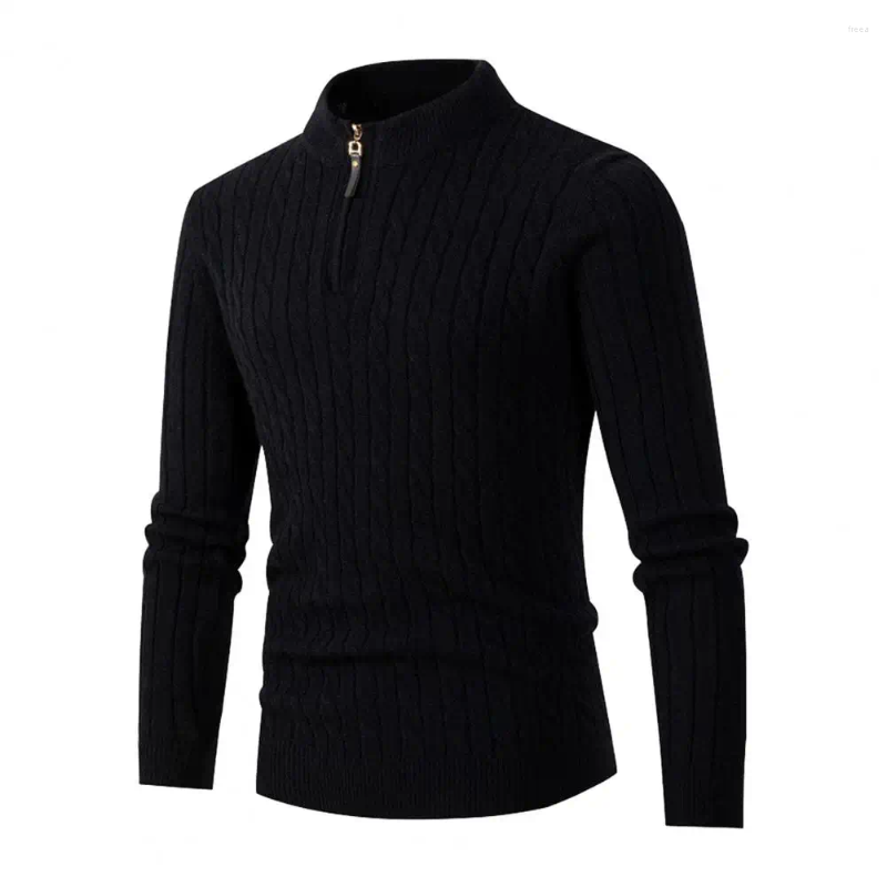 Men's Sweaters Casual Men Sweater Winter Fall Thick Knitted Zipper With Half-high Collar Solid Color Long Sleeve Slim For