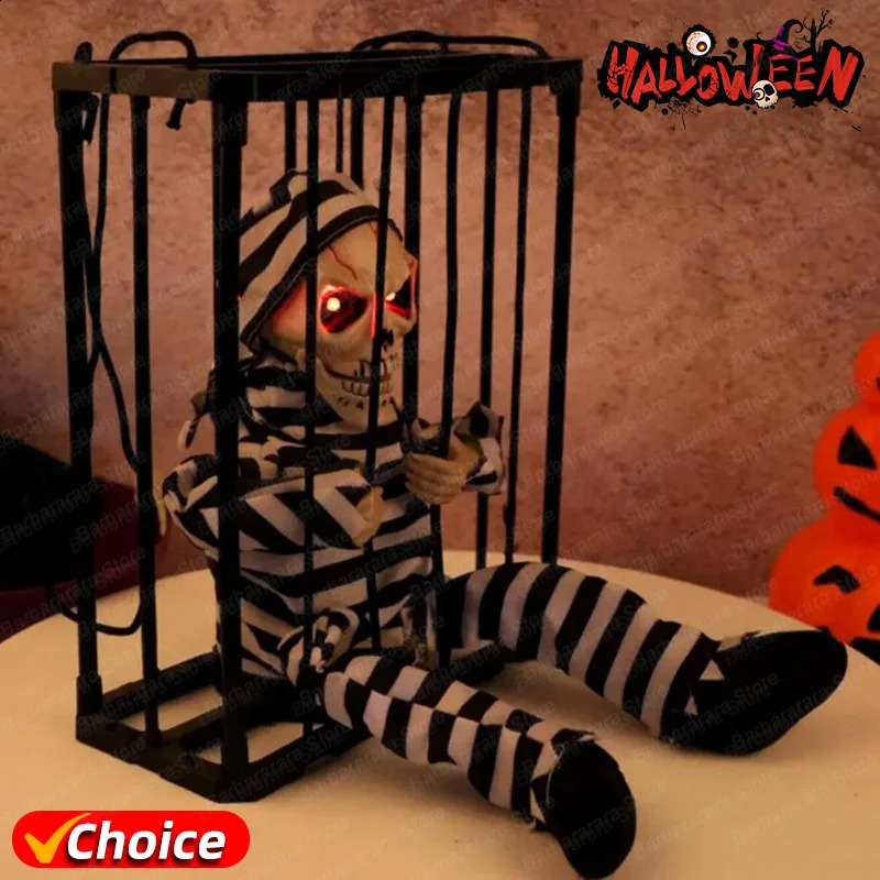Halloween Decoration Scary Talking Skeleton Prisoner Animatronic Prank With Light Sound Home Motion Light Sensor Halloween Props 240913