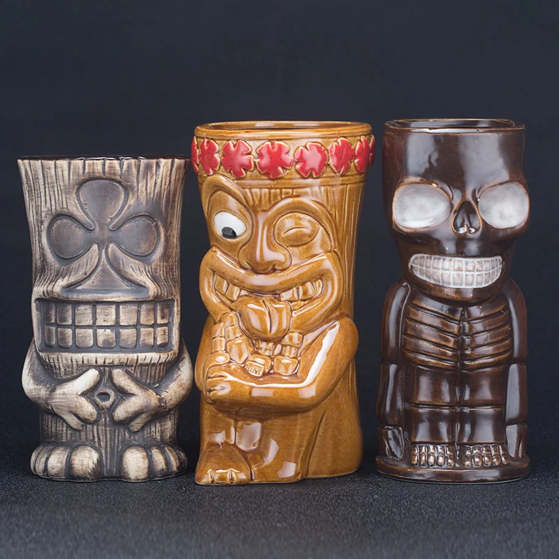 Hawaii Ceramic Tiki Mug Creative Cocktail Cup Easter Island Tiki Mugs Halloween Gift for Bar Tool 240910