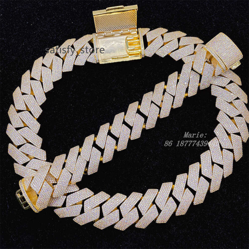 Luxury Necklace 30mm Width Silver Zirconia Iced Out Cuban Link Chain Diamond Big Jewelry