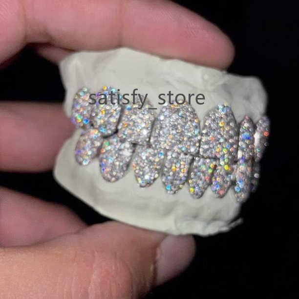 Custom Made Teeth Grillz Jewelry Vvs Moissanite Diamond Tooth Grillz 10k 14k 18k Gold Silver Iced Out Grillz For Teeth