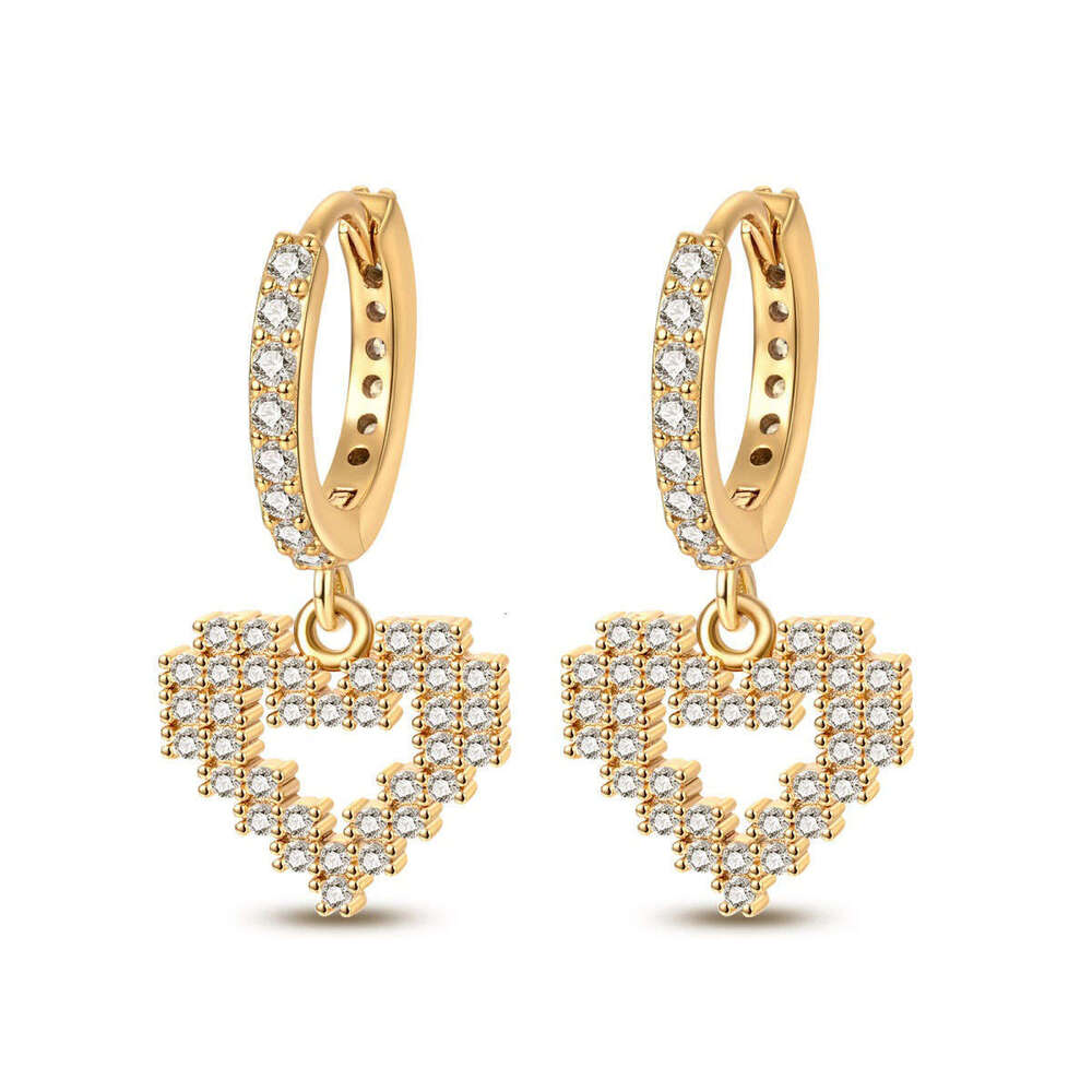 Full diamond heart shape hoop earrings for women 925 sterling silver square earring wholesale