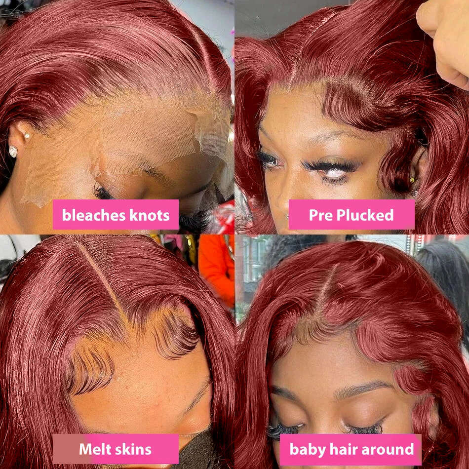 250% Reddish Brown Body Wave 13X4 Front Human Hair Wigs Brazilian Remy 40 42 Inch HD Transparent Lace Frontal Wig For Women