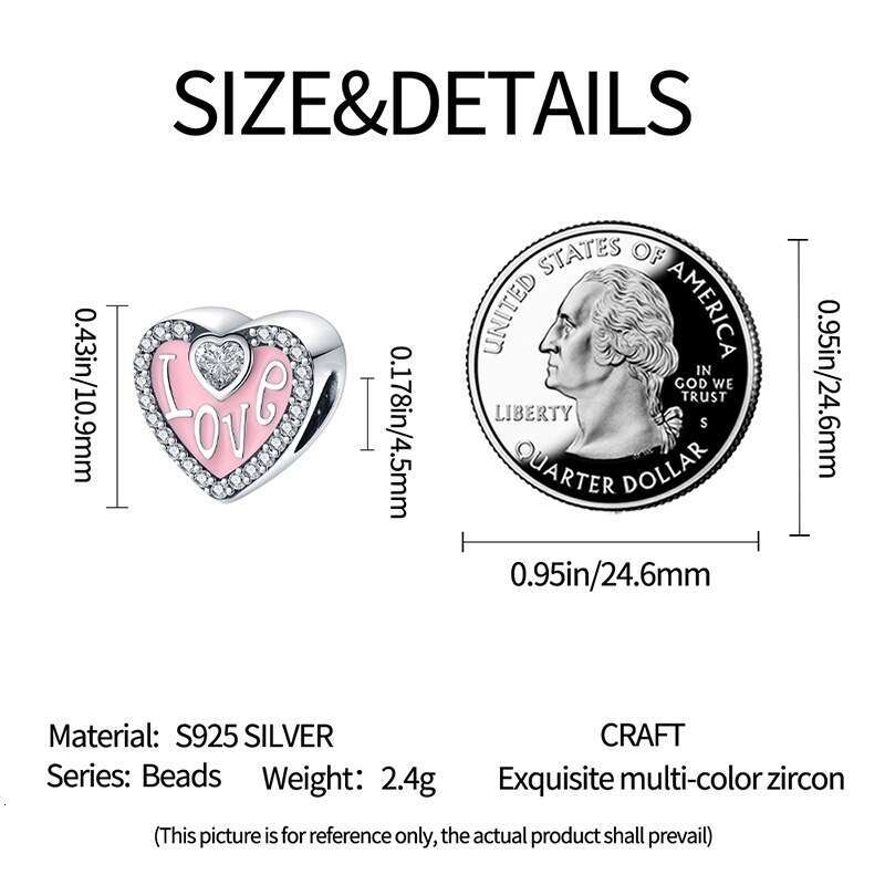New 925 Sterling Silver Charm Love pink heart-shaped bead Fit Charms Silver 925 Original Bracelet DIY Jewelry Making For women Gifts