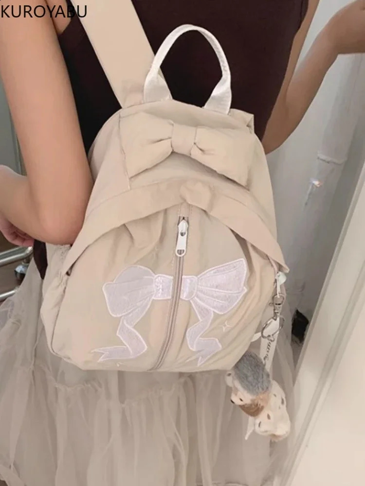 Fashion Korean style bow backpack womens casual Y2k school bag silver shoulder bag canvas shoulder bag Mochilas Mujer 240912