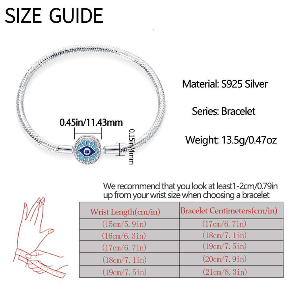 925 Sterling silver Snake chain Bracelet With Devil's Eye clip fit charms beads DIY for women gift wholesale