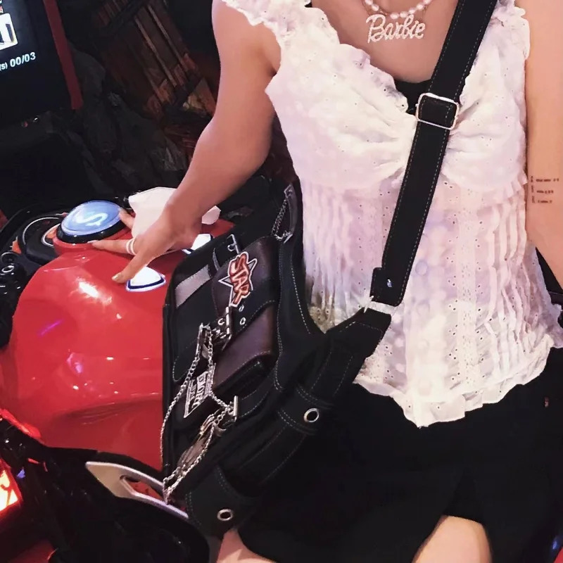 HAEX Retro Womens Messenger Bag Fashion Y2K Chain Bolso Mujer Subcultural Punk Aesthetic Cross body Shoulder Bag for Women 240912