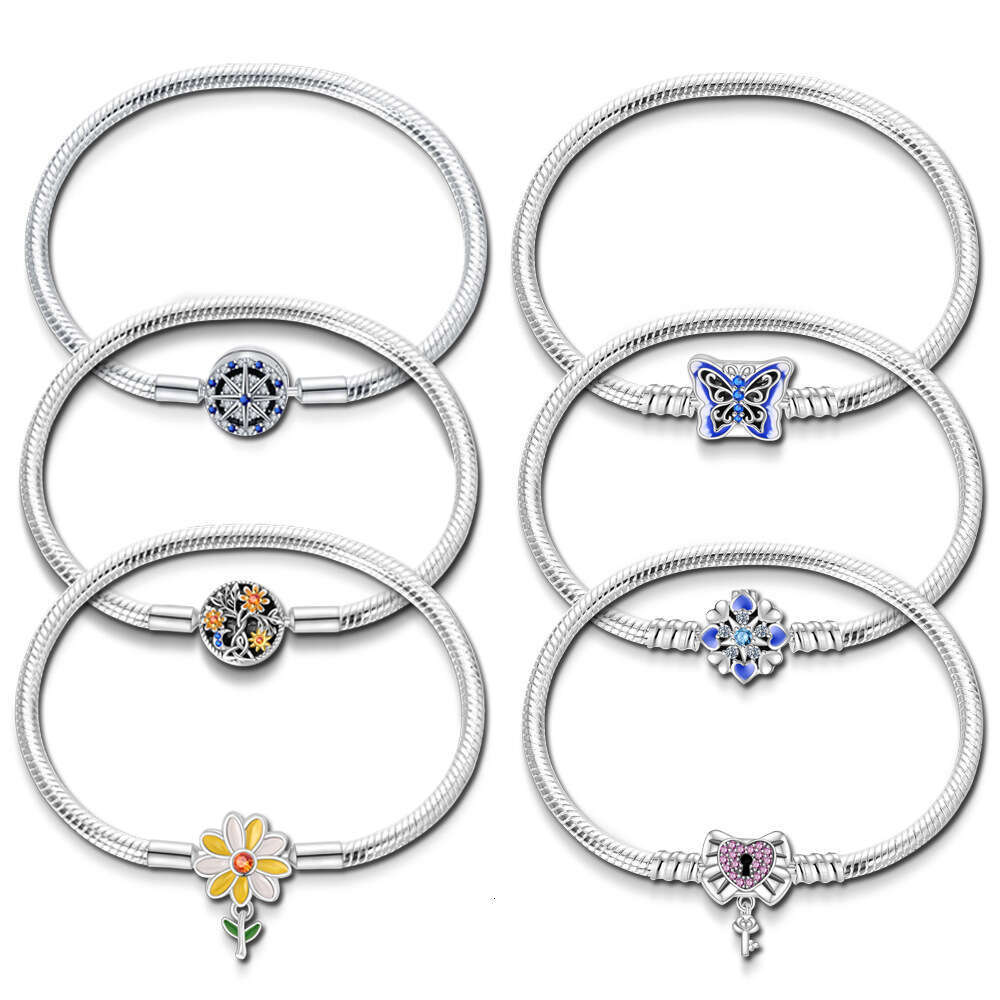 New 925 Sterling Silver Blue Octagonal Star Tree of Life Bracelet Fit Charms Silver 925 Original Bracelet DIY Jewelry Making For women Gifts