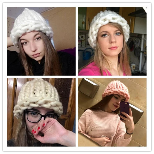 Simple Girl Casual Cotton Acrylic Rush Womens Winter Wool Hat Womens Beanies Handmade Coat Knitted Hat 240914