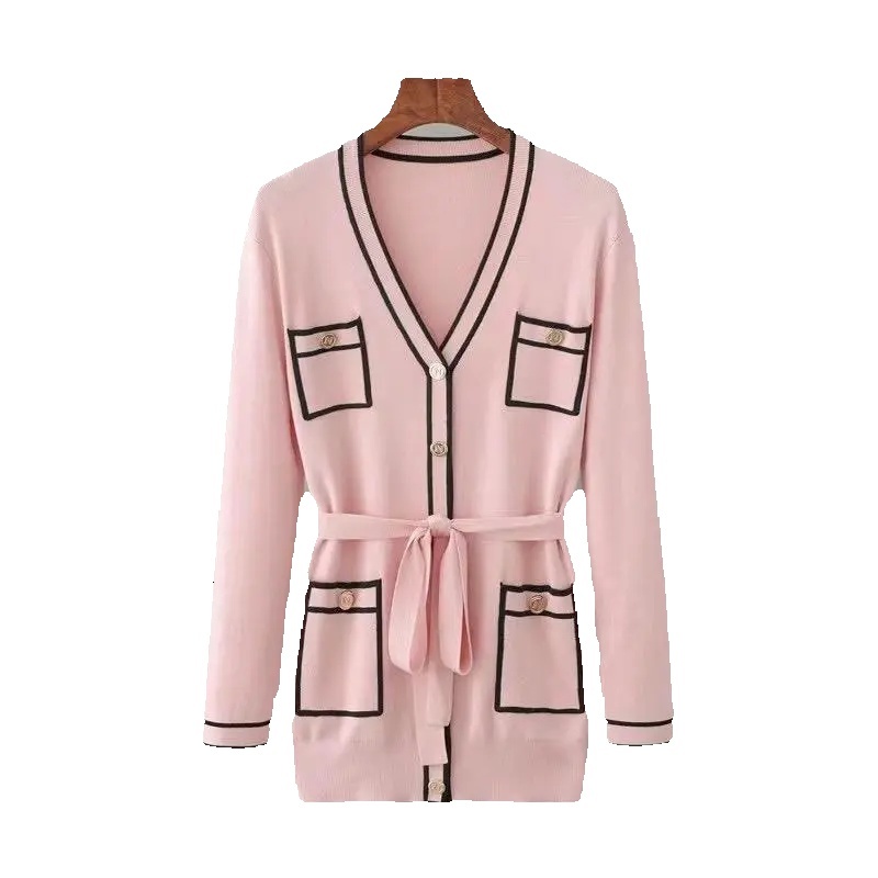 Spring Autumn Long-Sleeved Knitted Suit Womenv-Neck Cardigan Coat +Wide-Leg Pants Two-Piece Sets Fashion Pocket Top+Trousers