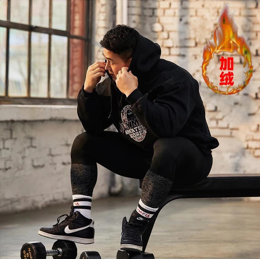 Autumn and winter mens casual hooded sweater gym exercise sports top running sportswear thickening Olympia 240910