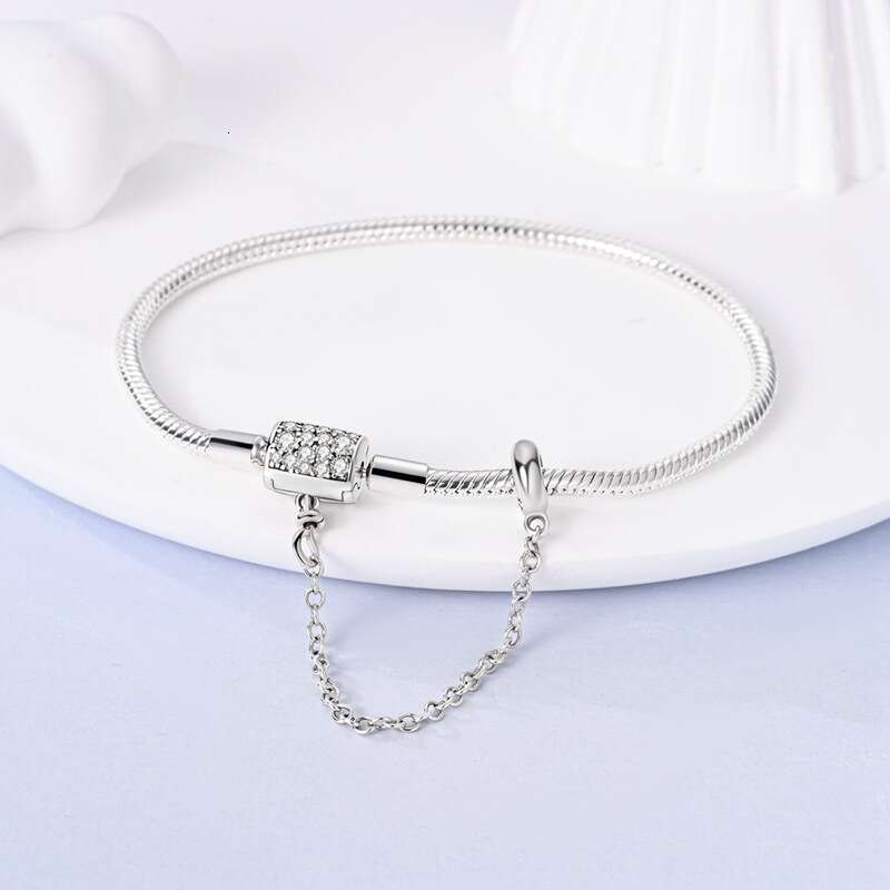 925 Sterling silver bracelet with Sealed safety chain bucket buckle Snake chain bracelet for women DIY gifts wholesale