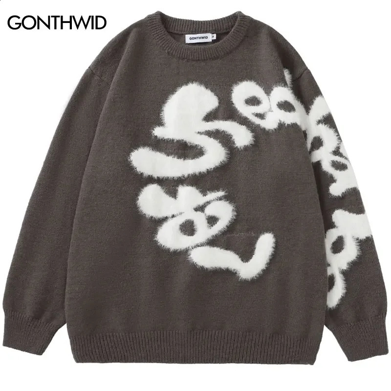 Black Fluffy Letter Sweater 240911