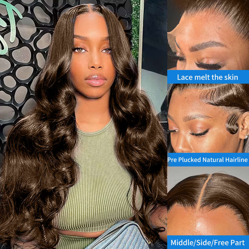 Xcurly 30 36 Inch Chocolate Brown Body Wave 13X6 HD Lace Front Human Hair Wigs 250 Density Colored 13X4 Frontal Wig For Women