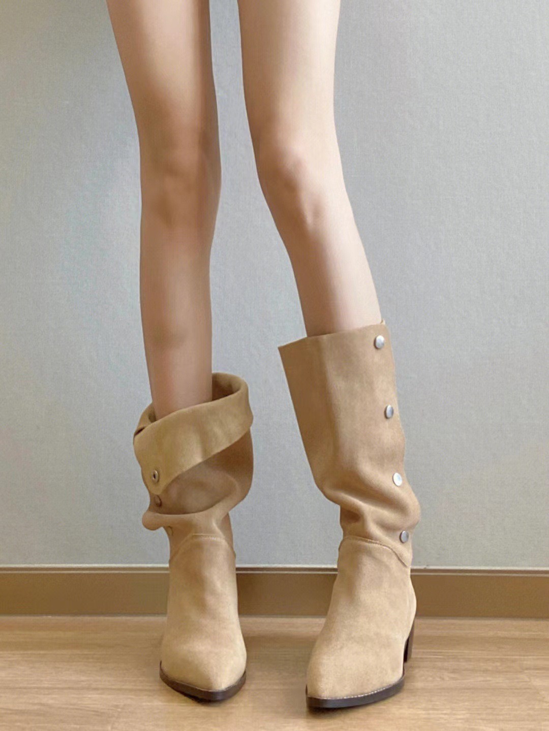 Vintage Style Chunky Heel Pointed Toe Boots | Suede Leather |Slip-On |Free Shipping 0a7c