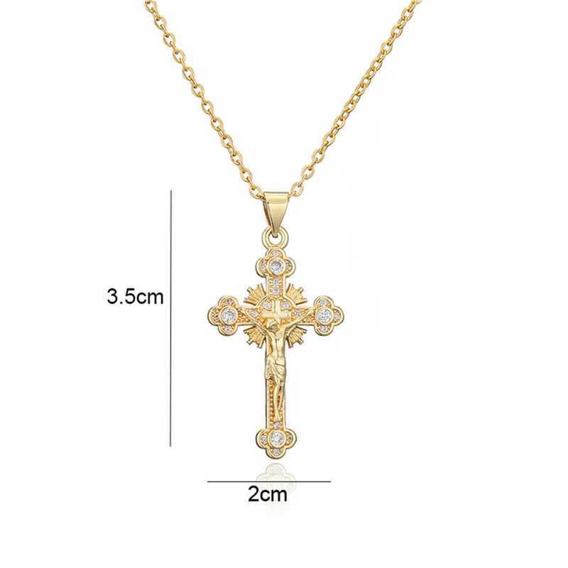 NEWBUY Gold Jesus Cross Pendant Stainless Steel Chain Necklace Suitable for Women Men Classic Design Christian Jewelry Gifts W250318