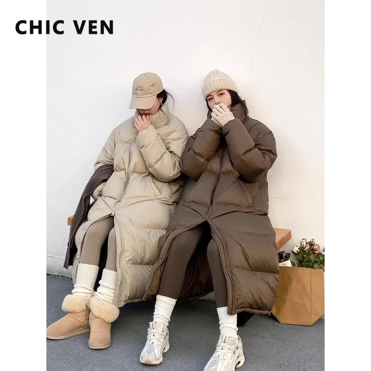 CHIC VEN Women Coats New Long Thick Warm Jackets Overcoat White Duck Down Loose Casual Jacket Autumn Winter 2023