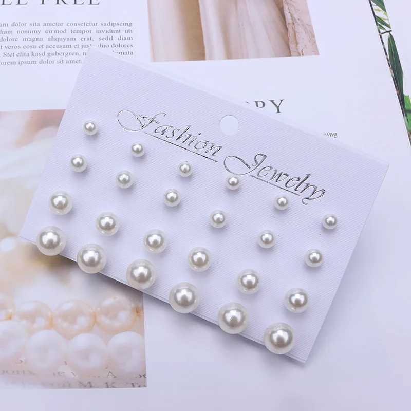 Pearl Earrings Set For Women Jewelry On Ear Ball Stud Earrings kit Bijouteria brincos Bijoux 12 Pair Beige White Pearl EarringX241023