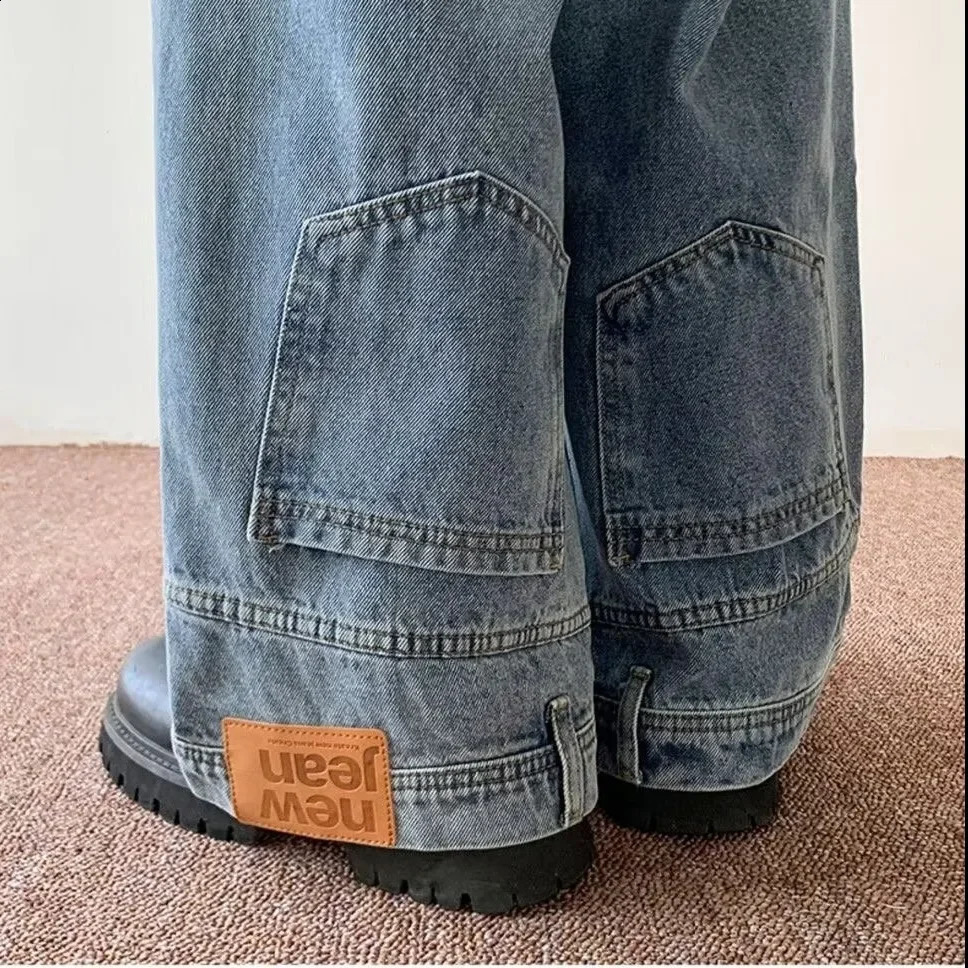 American Style High Street Upside Down Sensibility Jeans European Hip Hop Streetwear Mens Fit Straight Leg Pants 240918