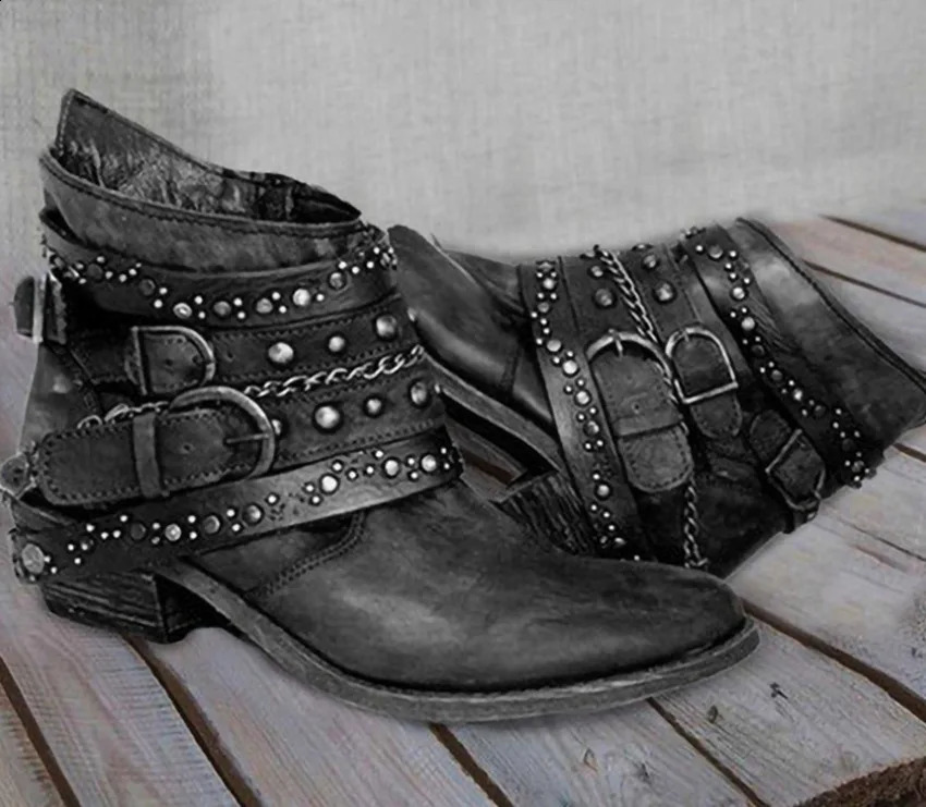Womens Fashion Retro Small Leg Boots Soft Leather Shoes Womens Autumn and Winter Motorcycle Boots Comfortable Botas Zapatos De Mujer 240919