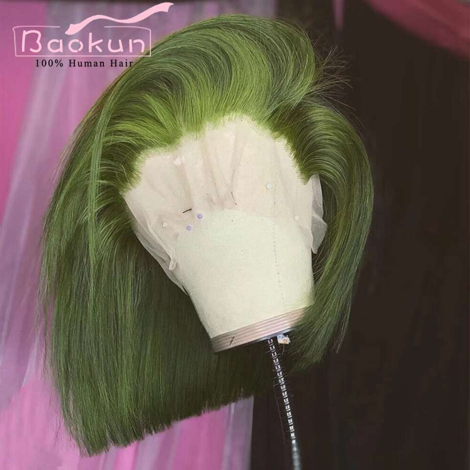 Dark Green Short 200 Density 13X6 HD Frontal Wig Pre Plucked 13X4 Bob Straight Lace Front Wigs Human Hair