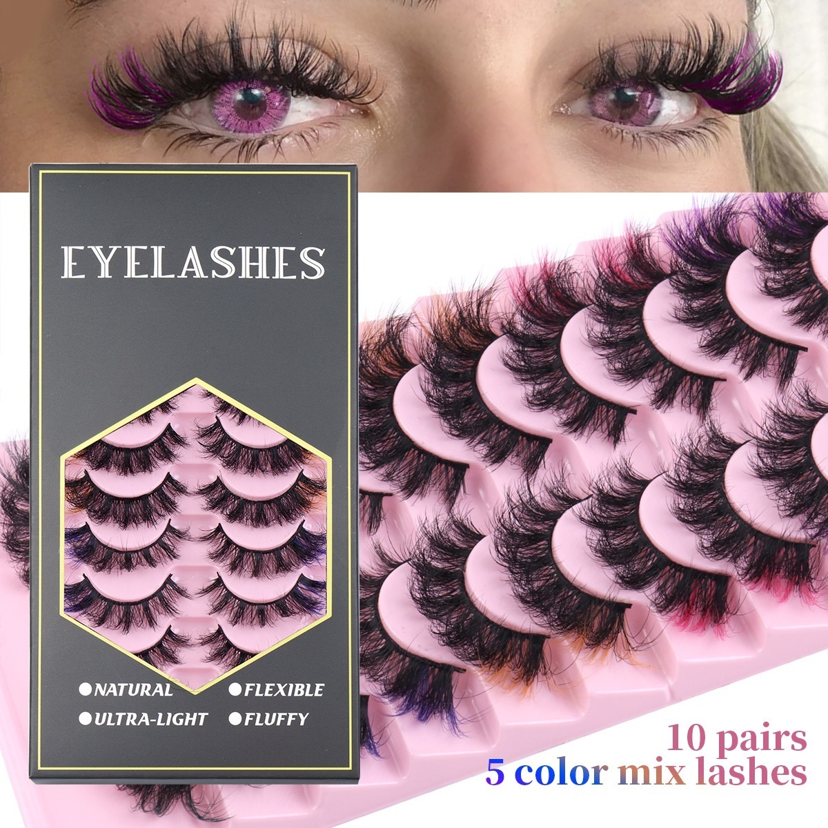 Colored Mink Eyelash Extensions - Natural Thick Fluffy 3D Full Strip Lashes Soft & Reusable lti-Layer X250925