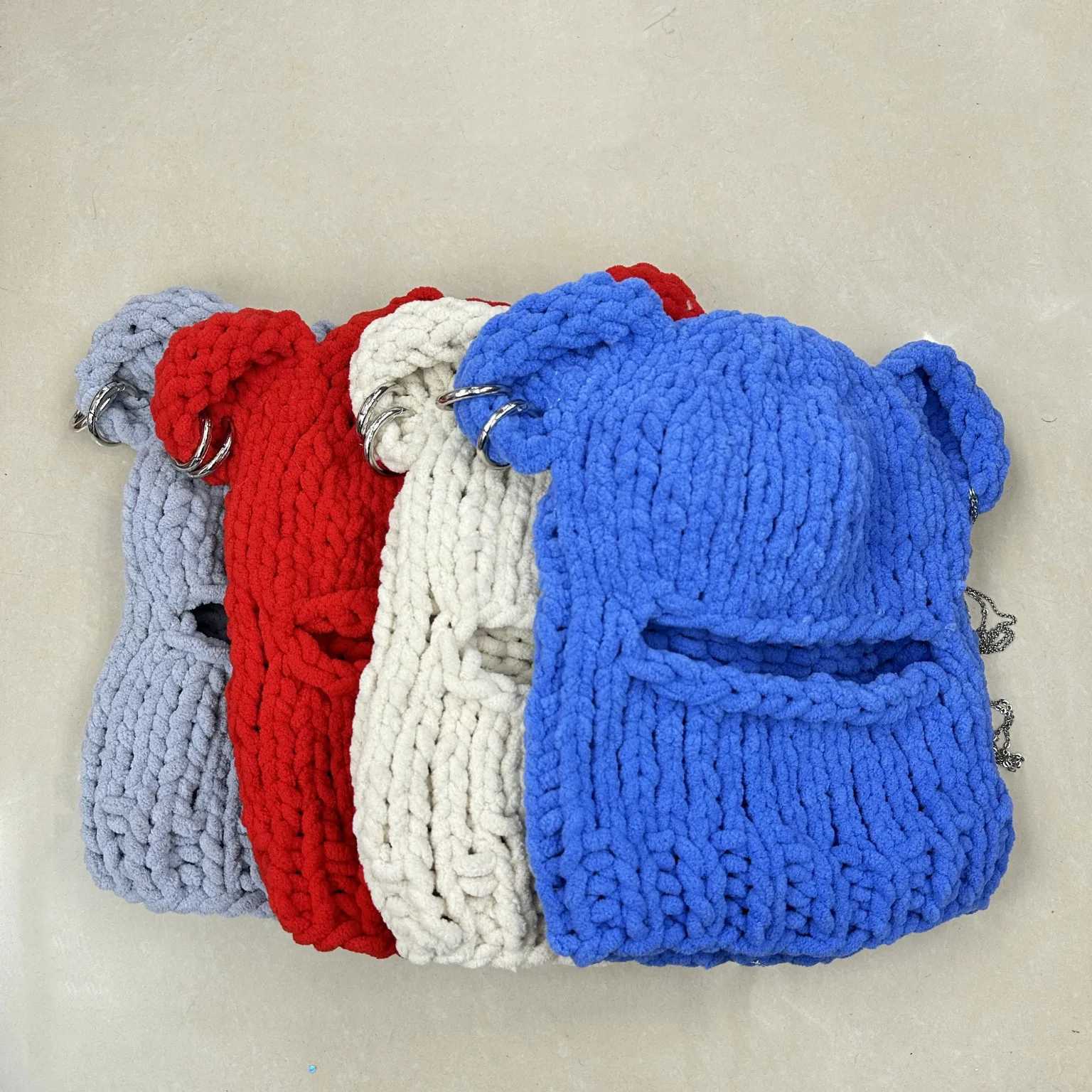 Beanie/Skull Caps Bear Ear Crochet Balaclava Womens Handmade Chain Round Knitted Hat Party Schneier Mask Warm Bear Ear Protective Skull Hat J240913