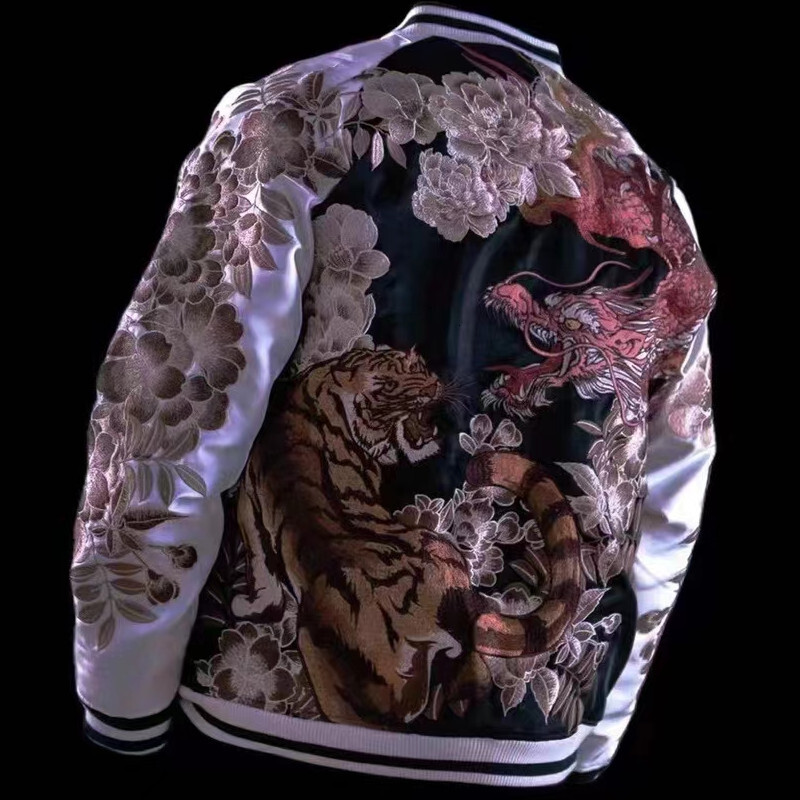 New 2024 Hot Style Men Boys Modified Liquid Light Tion Coats Dragon Tiger Reversible Baseball Sukan Souvenir Jackets
