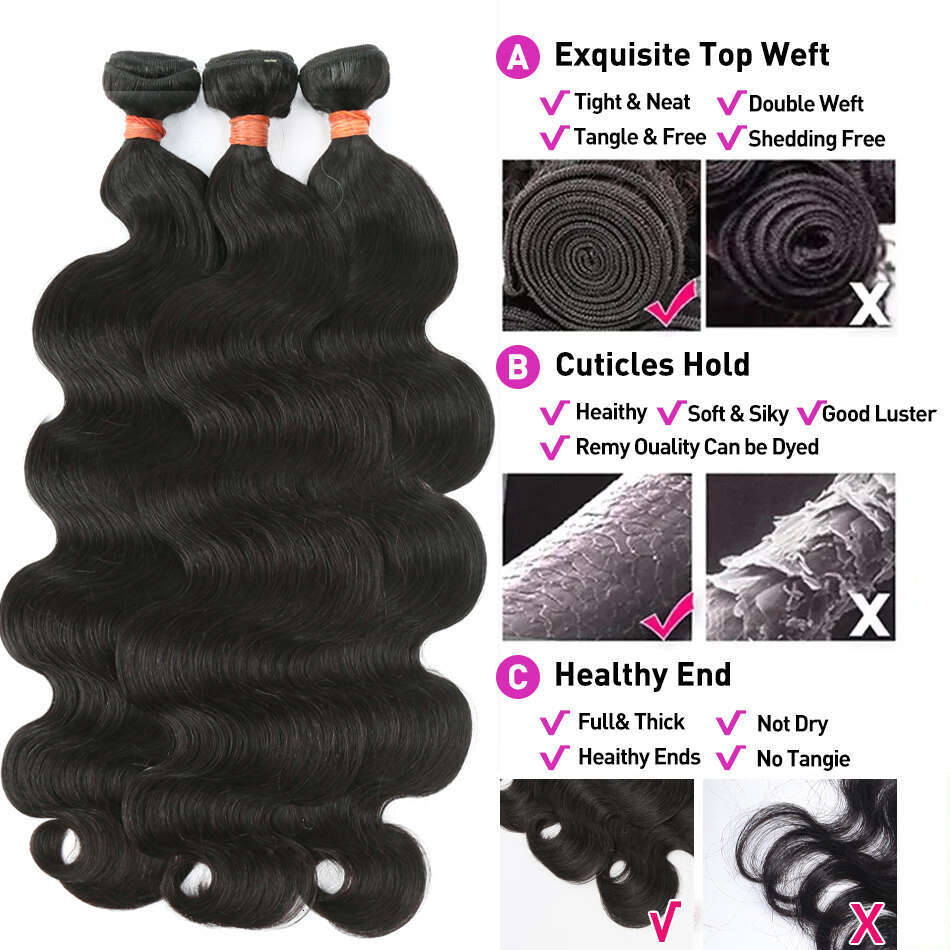 Sophianna 30 Inch Body Wave Bundles Wigs 100% Brazilian Virgin Remy Human Hair Natural Black For Women