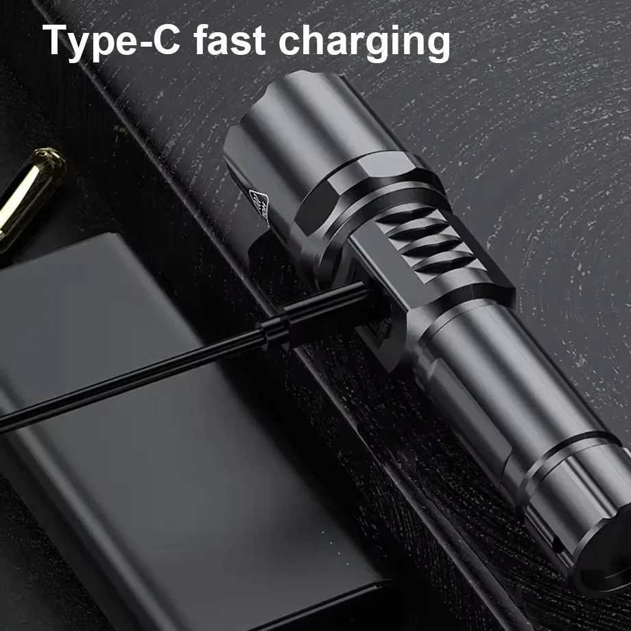 Powerful ST-35 LED flashlight battery display USB charging light telescopic zoom flashlight outdoor camping flash W240918