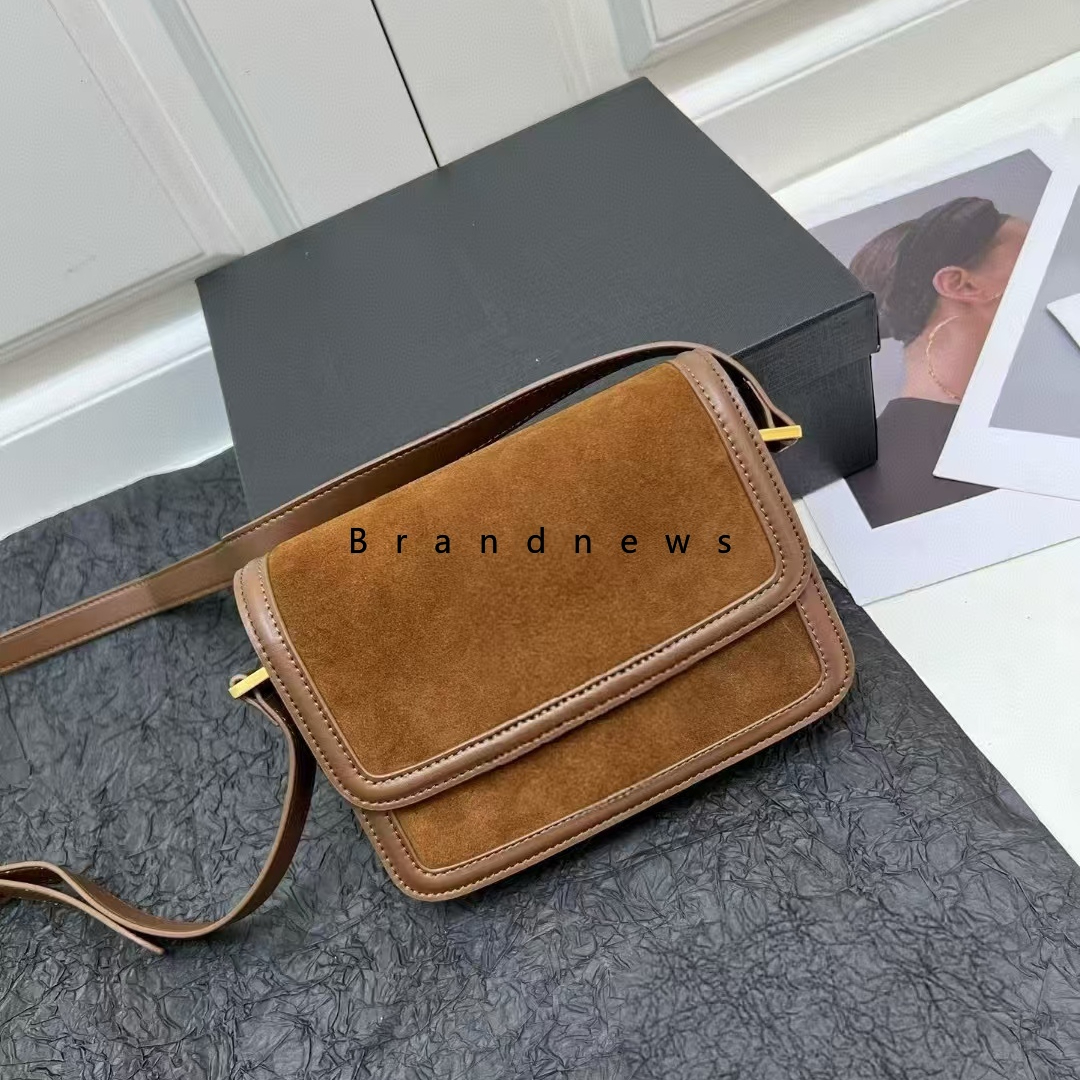 Women's Genuine Suede Leather Crossbody Vintage Retro Box Postman Shoulder Bag, Designer Fashion Handbag, Brand Purse, Winter Square Messenger Ba