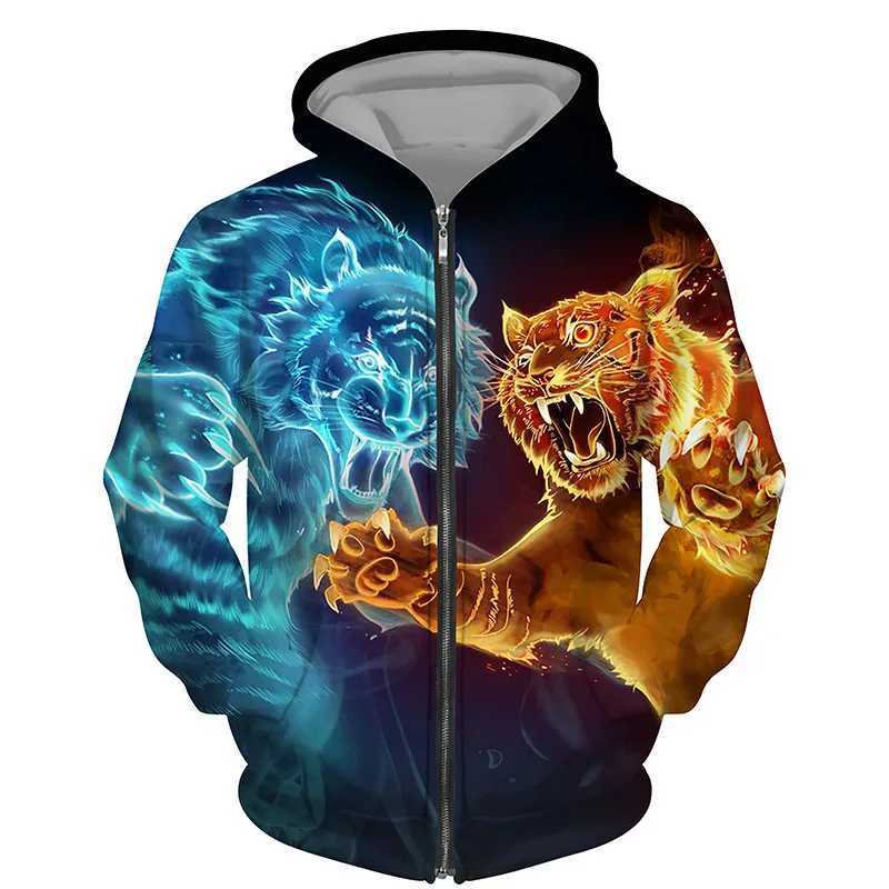 Hoodies 3d Printed Animals Tigers Zipper Men Women Hooded Oversized Hoodie Kids Zip Up Sweatshirts Tracksuits CoatX240918