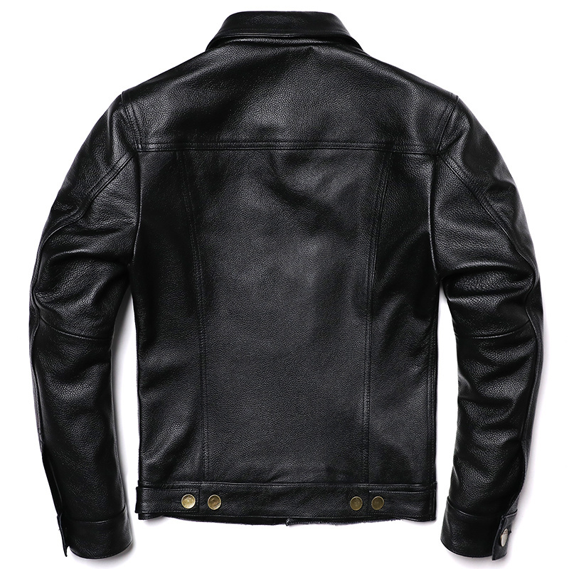 2023 New Cowboy Genuine Leather Jacket Men's Natural Cowhide Slim Short Coat Casual Style Single Breasted Fashion Clothes