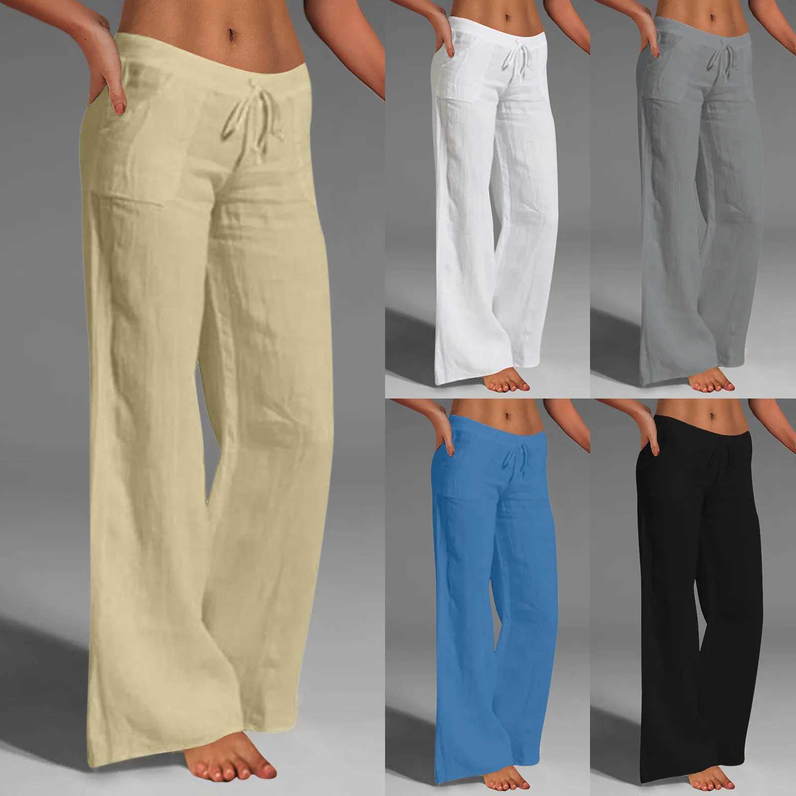 Womens Yoga Pants Summer Casual Wide Leg Loose Thin Cotton Linen Clothes Women Pants Wide Legged Daily Woman Roupas De Ioga M240918
