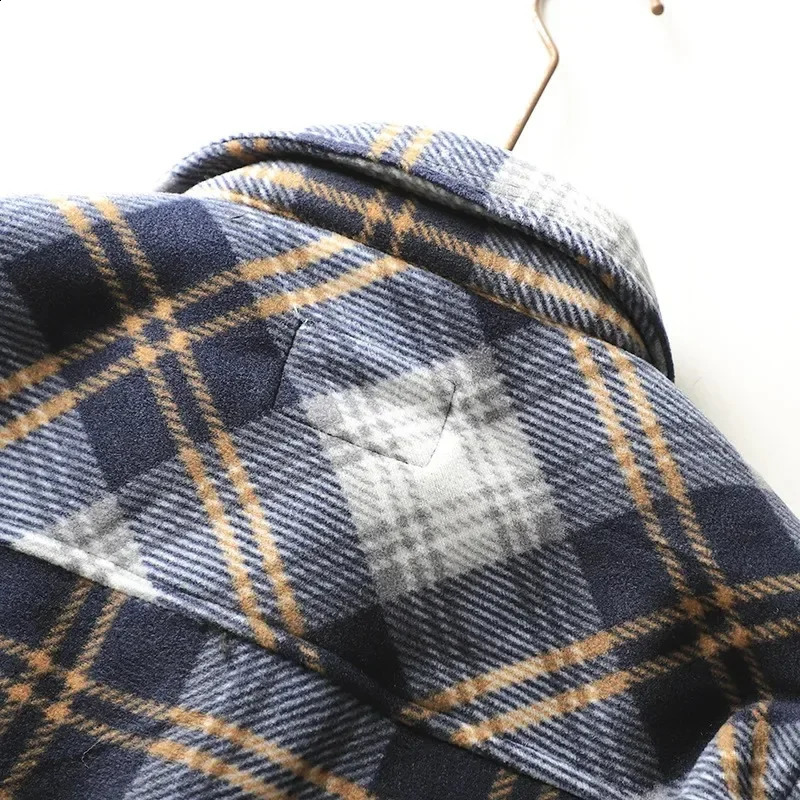 Mens winter wool linen warm plain weave shirt jacket casual long sleeved flannel plaid shirt mens western denim button chemistry 240914