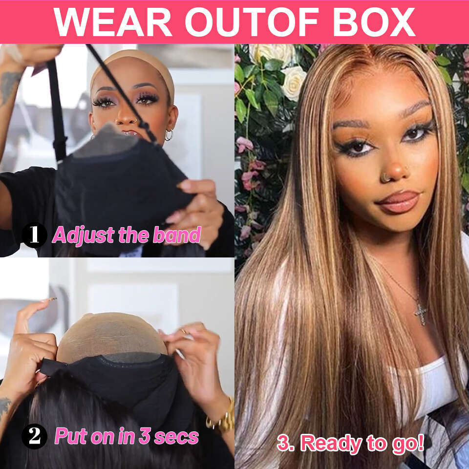 Highlight Glueless Wig Ready To Wear And Go Preplucked Straight 13X4 HD Lace Frontal Colored Human Hair Wigs On Sale